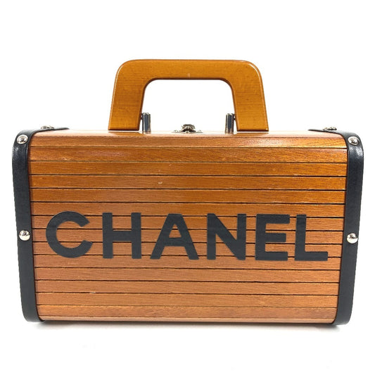 CHANEL ヴィンテージ CC ココマーク ロゴ バニティバッグ カバン BOX ボックスバッグ ハンドバッグ ウッド レディース ブラウン