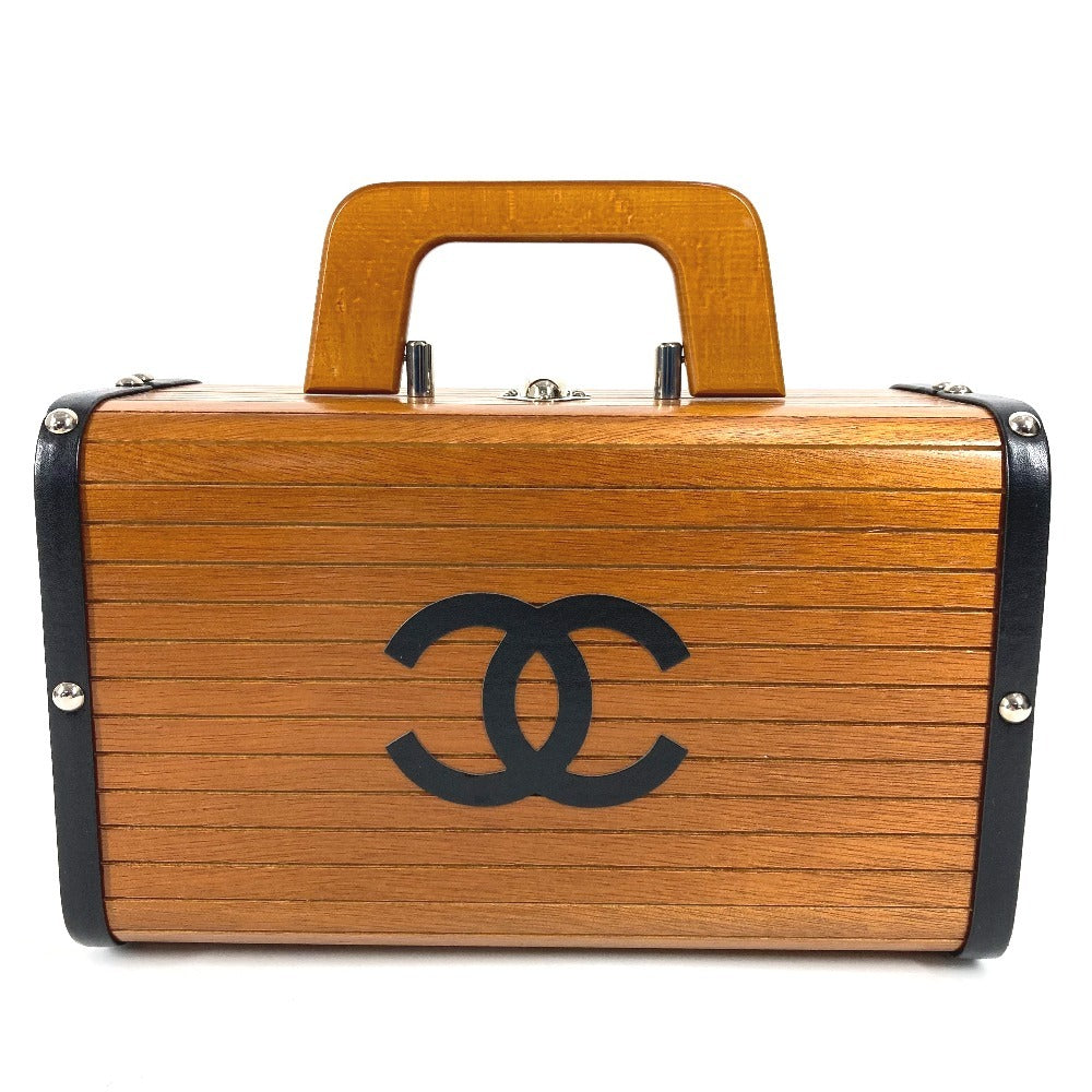 CHANEL Vintage CC Coco Mark Logo Vanity Bag Box Box Bag Handbag Wood Ladies Brown