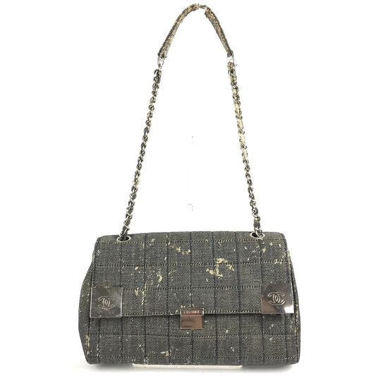 CHANEL チョコバー ロゴ CC ココマーク カバン チェーンバッグ 肩掛け フラップ ショルダーバッグ デニム ユニセックス ブルー