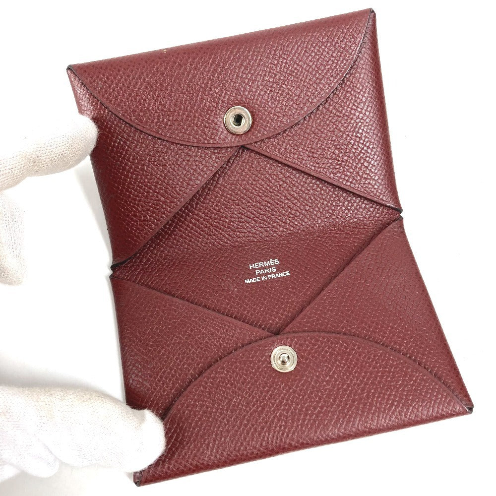 HERMES コインケース 小銭入れ 財布 カルヴィ 小物 二つ折り 名刺入れ パスケース カードケース エプソン ユニセックス ブラウン