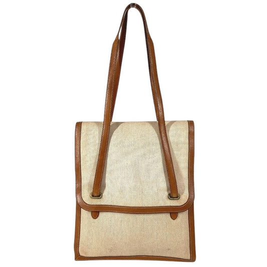 HERMES ヴィンテージ フラップ カバン 肩掛け トートバック ハンドバッグ ショルダーバッグ レザー/キャンバス ユニセックス ベージュ
