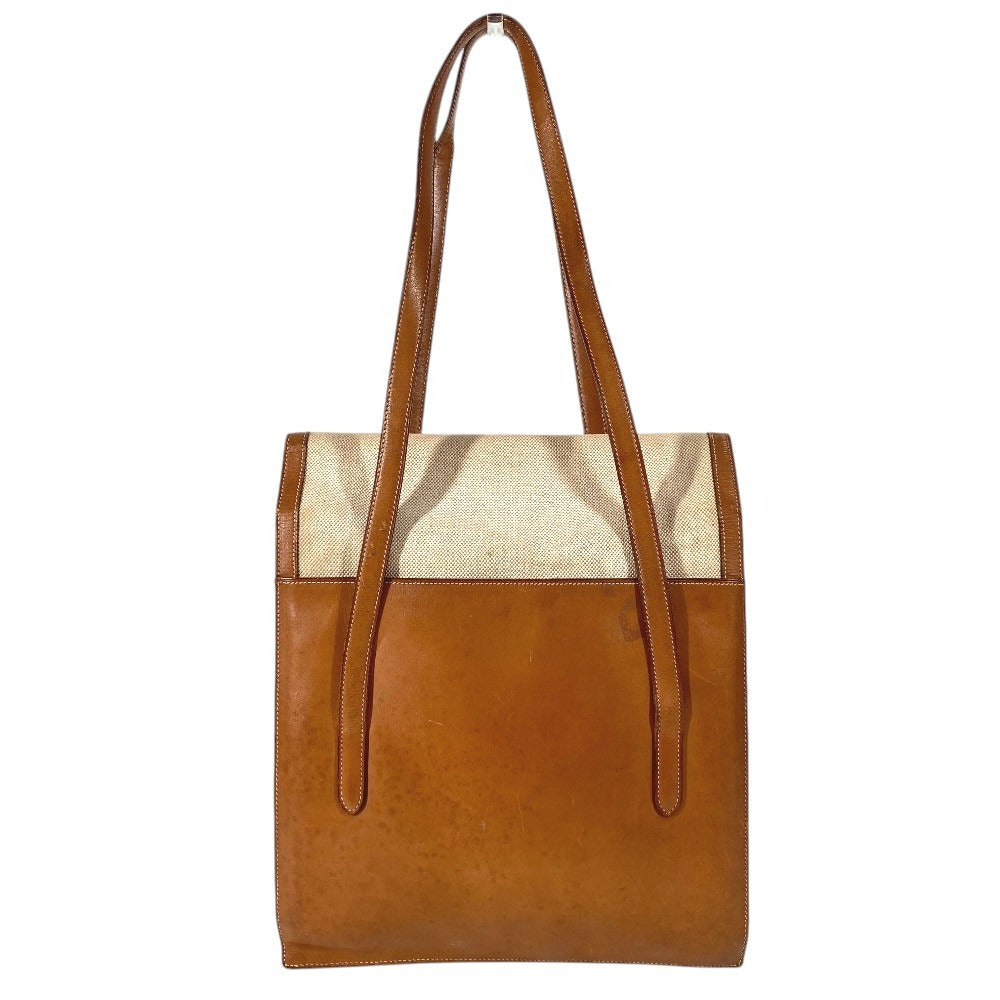 HERMES Vintage Flap Bag Shoulder Tote Bag Handbag Shoulder Bag Leather/Canvas Unisex Beige