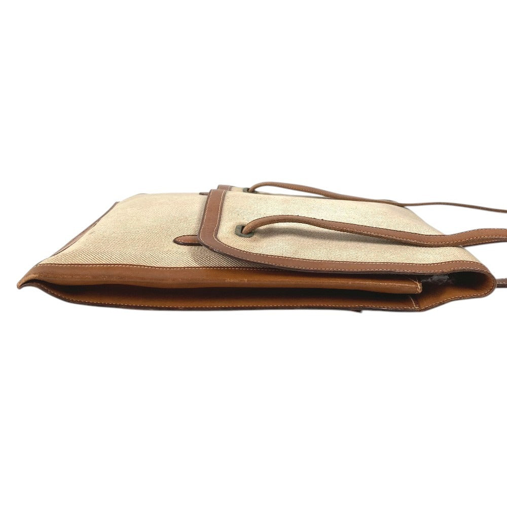 HERMES Vintage Flap Bag Shoulder Tote Bag Handbag Shoulder Bag Leather/Canvas Unisex Beige