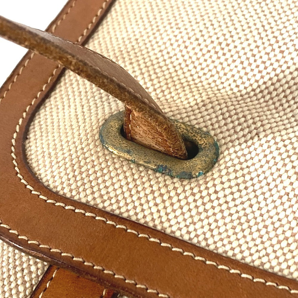 HERMES Vintage Flap Bag Shoulder Tote Bag Handbag Shoulder Bag Leather/Canvas Unisex Beige