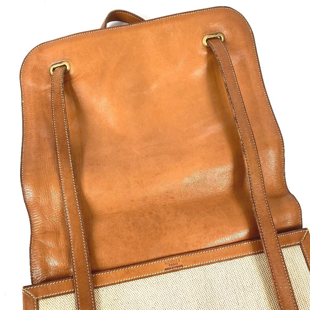 HERMES Vintage Flap Bag Shoulder Tote Bag Handbag Shoulder Bag Leather/Canvas Unisex Beige