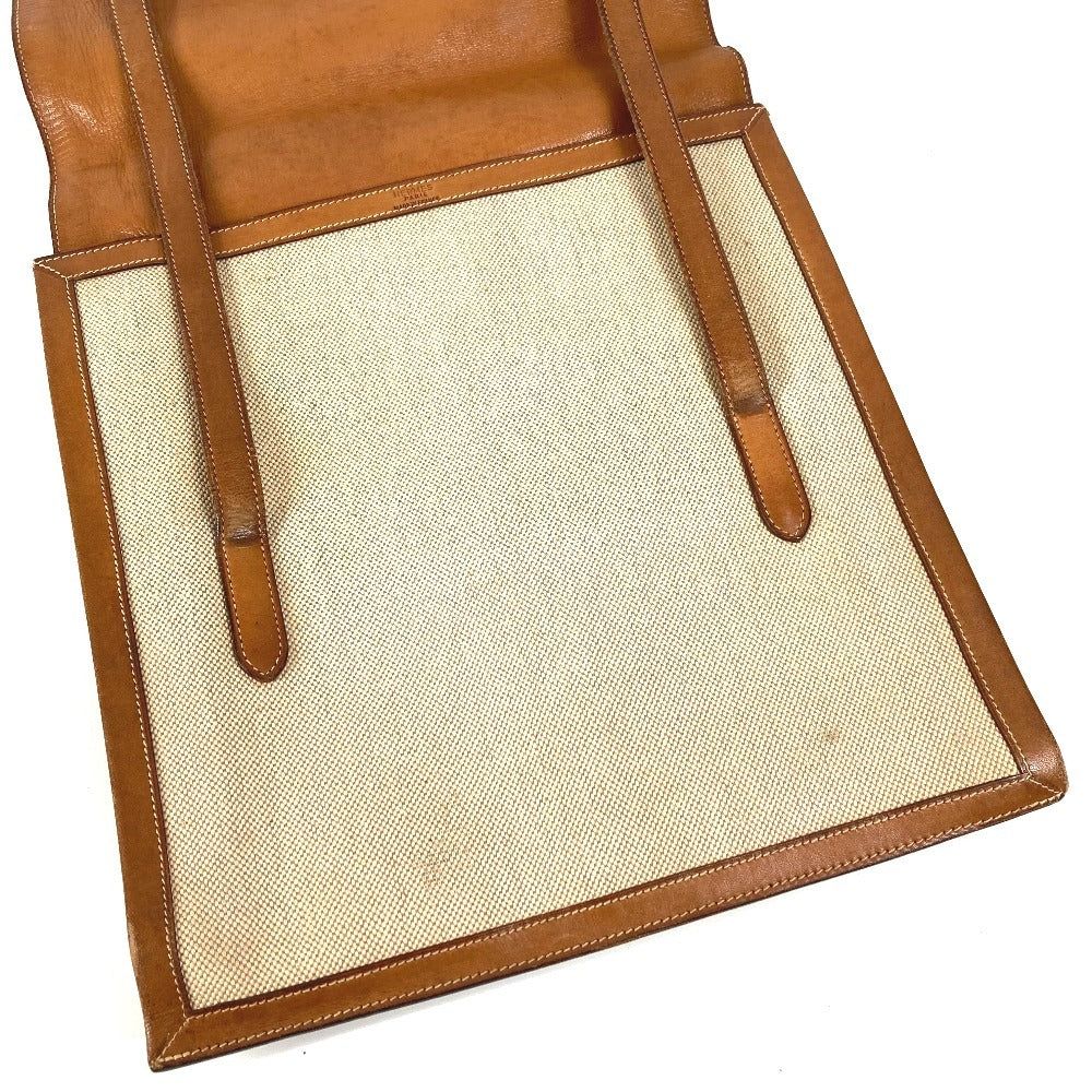 HERMES Vintage Flap Bag Shoulder Tote Bag Handbag Shoulder Bag Leather/Canvas Unisex Beige