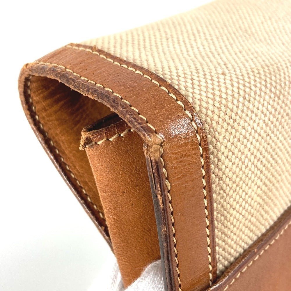 HERMES Vintage Flap Bag Shoulder Tote Bag Handbag Shoulder Bag Leather/Canvas Unisex Beige