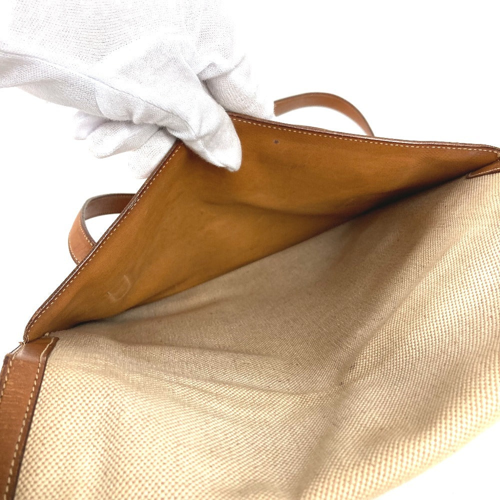 HERMES Vintage Flap Bag Shoulder Tote Bag Handbag Shoulder Bag Leather/Canvas Unisex Beige