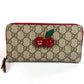 GUCCI 476049 GG Supreme GG Logo Cherry Rhinestone Zip Around Long Wallet GG Supreme Canvas Unisex Red