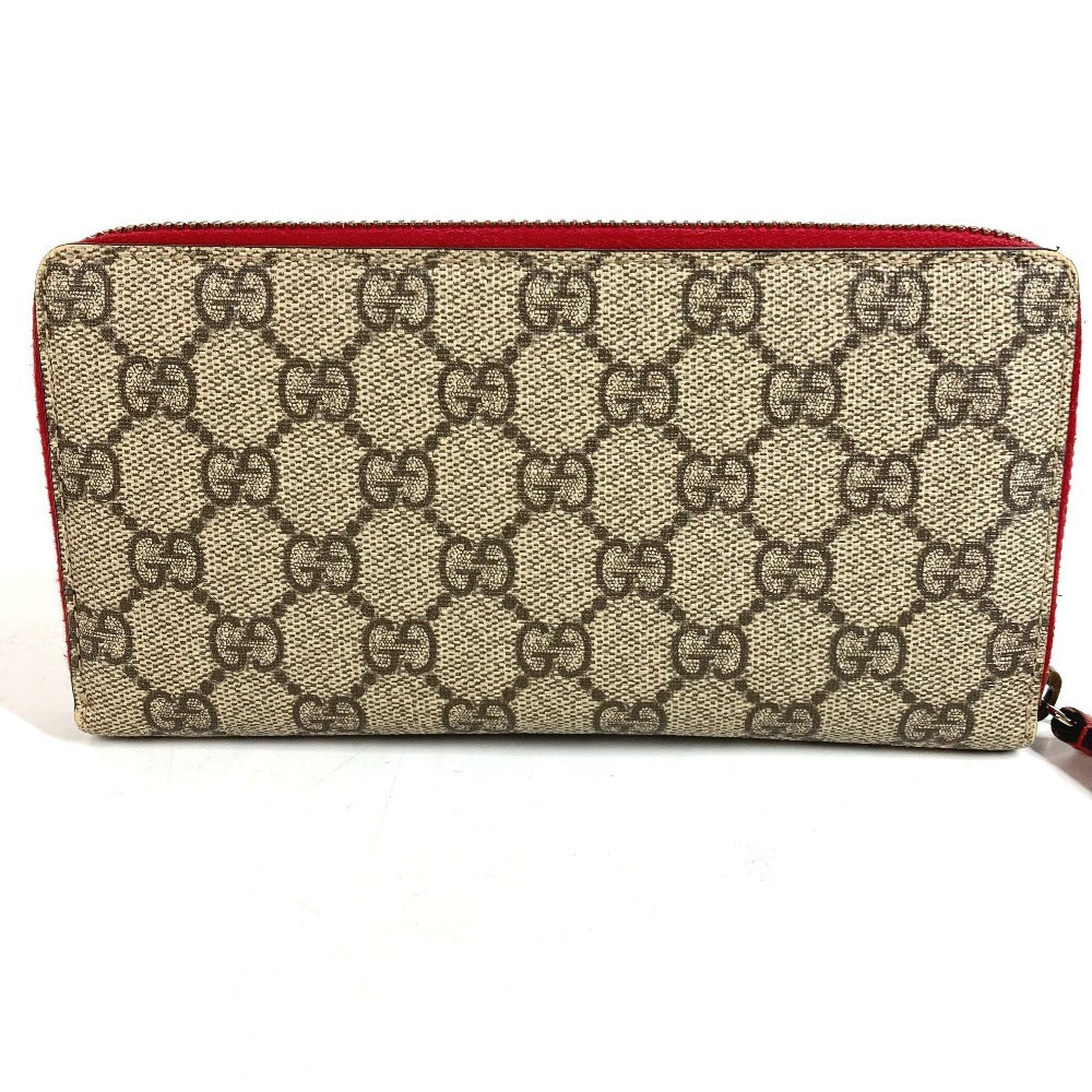 GUCCI 476049 GG Supreme GG Logo Cherry Rhinestone Zip Around Long Wallet GG Supreme Canvas Unisex Red