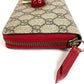 GUCCI 476049 GG Supreme GG Logo Cherry Rhinestone Zip Around Long Wallet GG Supreme Canvas Unisex Red