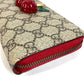 GUCCI 476049 GG Supreme GG Logo Cherry Rhinestone Zip Around Long Wallet GG Supreme Canvas Unisex Red