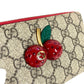 GUCCI 476049 GG Supreme GG Logo Cherry Rhinestone Zip Around Long Wallet GG Supreme Canvas Unisex Red