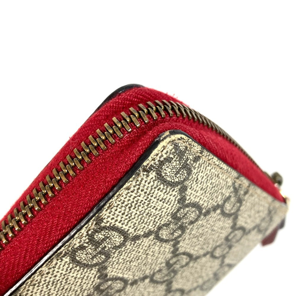 GUCCI 476049 GG Supreme GG Logo Cherry Rhinestone Zip Around Long Wallet GG Supreme Canvas Unisex Red