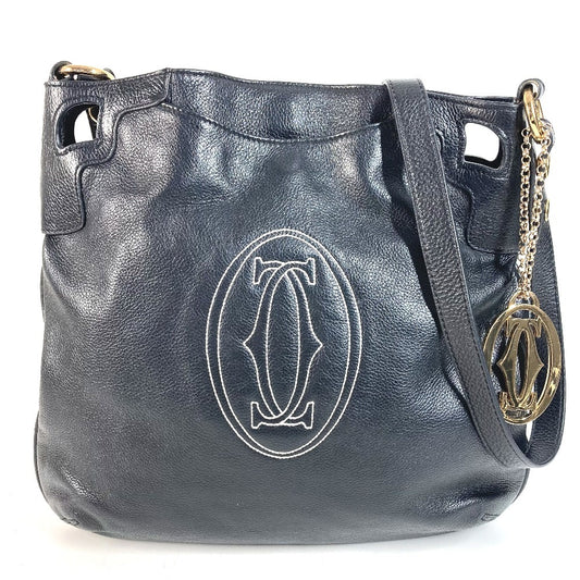 CARTIER Marcello Logo Crossbody Bag with Charm, Leather, Unisex, Black