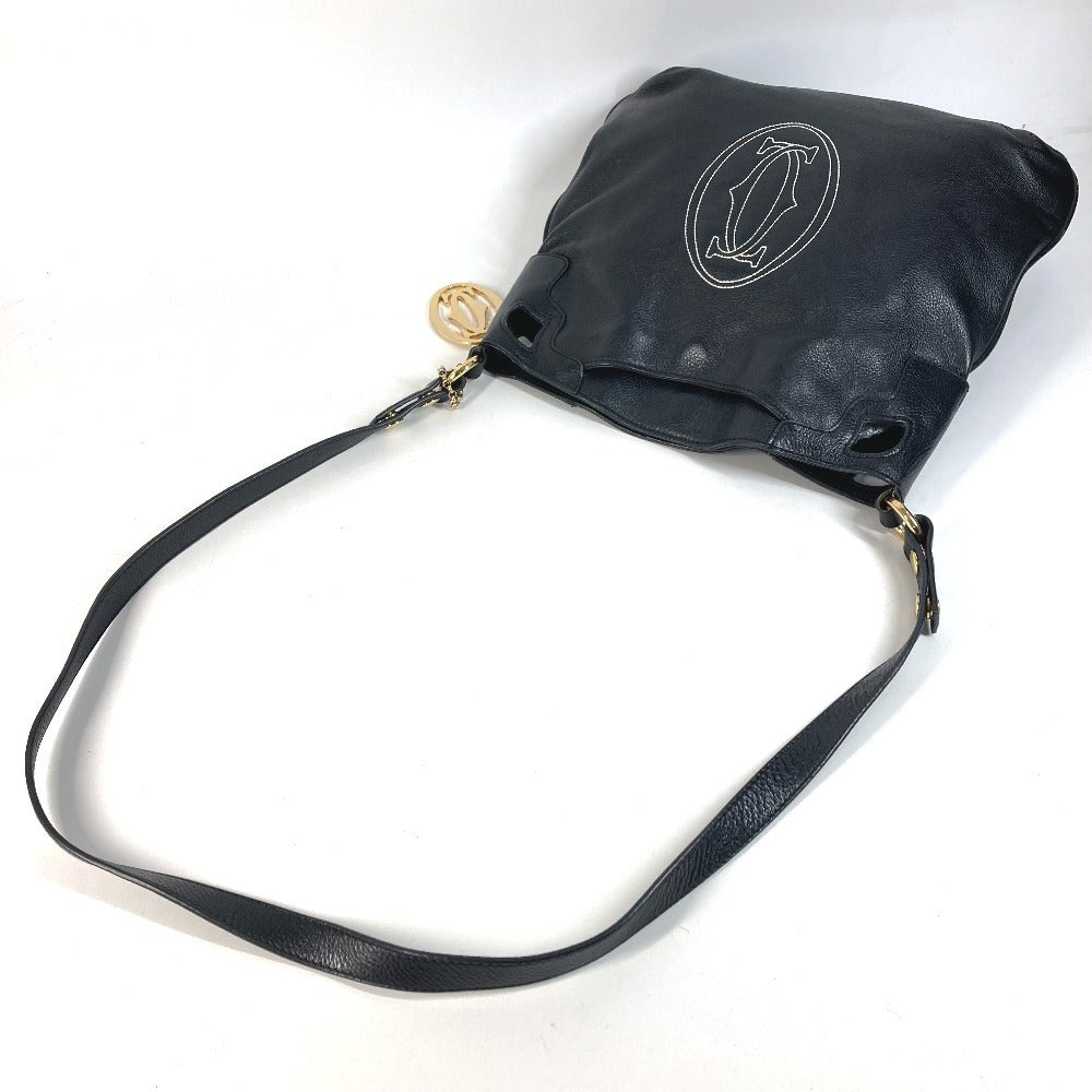 CARTIER Marcello Logo Crossbody Bag with Charm, Leather, Unisex, Black