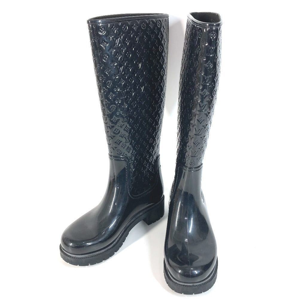 LOUIS VUITTON Monogram Long Boots Rain Boots Wellies Long Shoes Rain Shoes Rubber Women's Black
