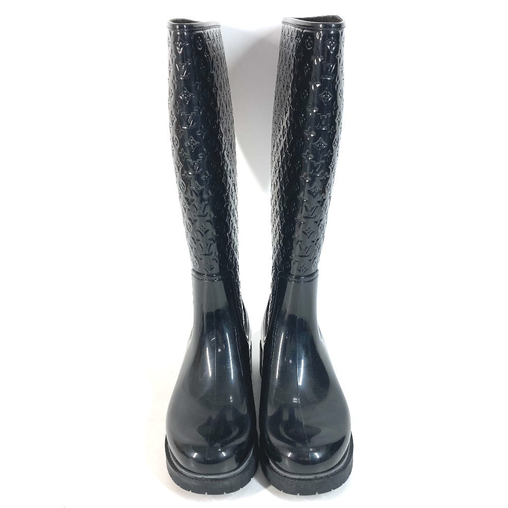 LOUIS VUITTON Monogram Long Boots Rain Boots Wellies Long Shoes Rain Shoes Rubber Women's Black