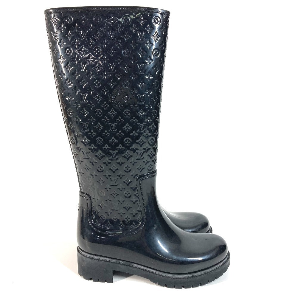 LOUIS VUITTON Monogram Long Boots Rain Boots Wellies Long Shoes Rain Shoes Rubber Women's Black