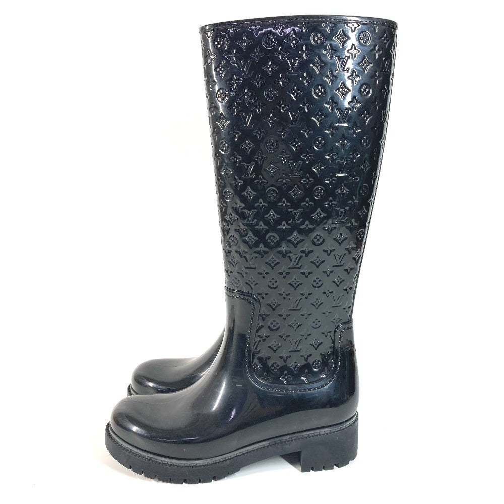 LOUIS VUITTON Monogram Long Boots Rain Boots Wellies Long Shoes Rain Shoes Rubber Women's Black
