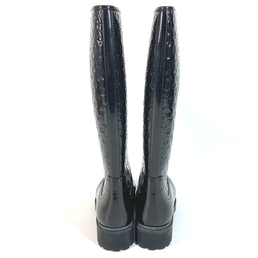 LOUIS VUITTON Monogram Long Boots Rain Boots Wellies Long Shoes Rain Shoes Rubber Women's Black