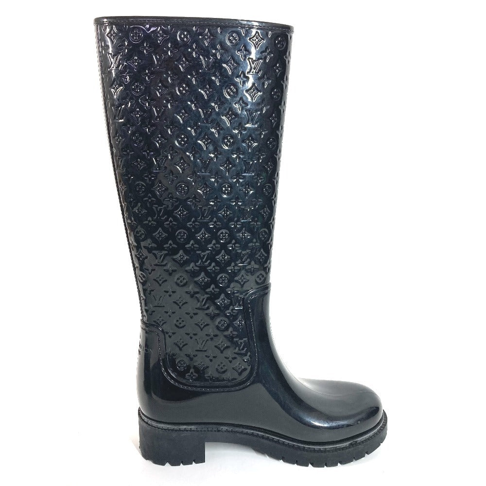 LOUIS VUITTON Monogram Long Boots Rain Boots Wellies Long Shoes Rain Shoes Rubber Women's Black