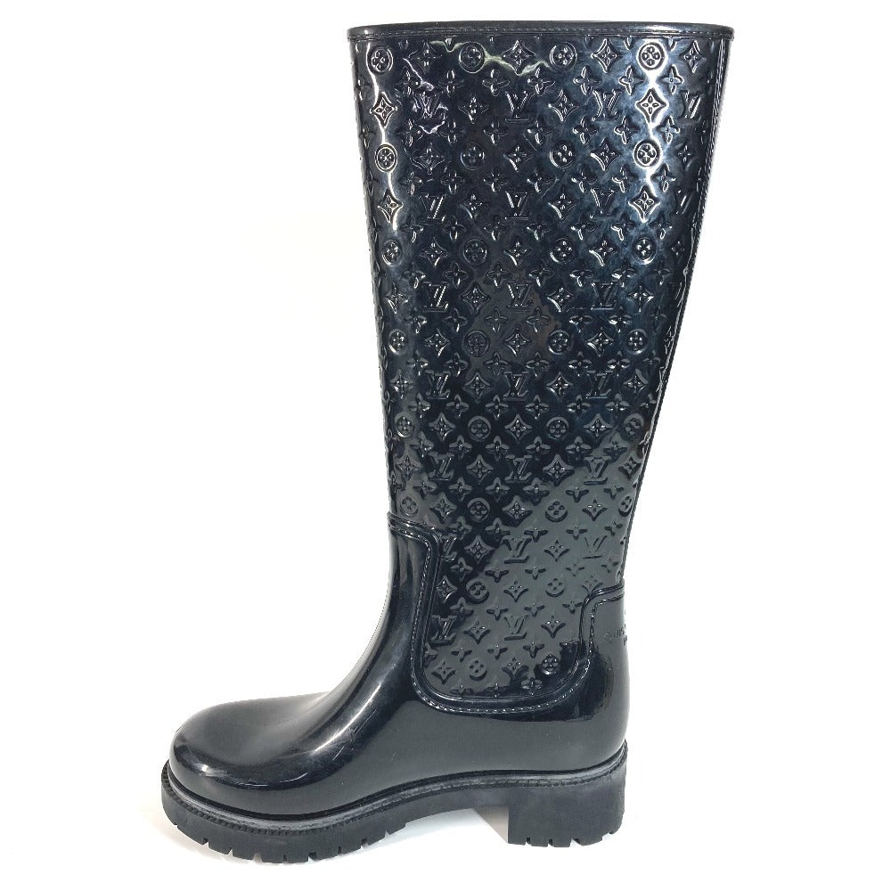 LOUIS VUITTON Monogram Long Boots Rain Boots Wellies Long Shoes Rain Shoes Rubber Women's Black