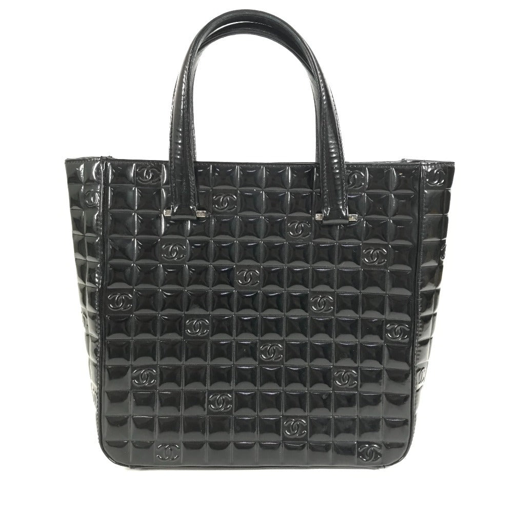 CHANEL Vintage Chocolate Bar Logo CC Coco Mark Bag Tote Bag Handbag Enamel Unisex Black