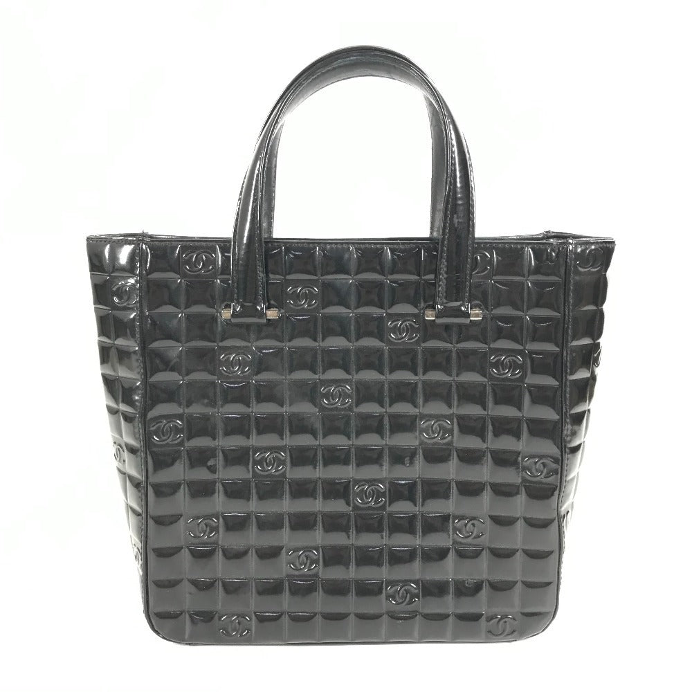 CHANEL Vintage Chocolate Bar Logo CC Coco Mark Bag Tote Bag Handbag Enamel Unisex Black