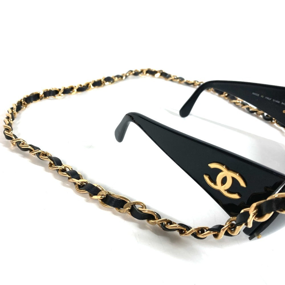 CHANEL 01456 Chain CC Coco Mark Logo Eyeglasses Eyewear Glasses Sunglasses Plastic Unisex Black