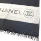 CHANEL バイカラー ロゴ フリンジ マフラー ショール 大判 ストール カシミヤ ユニセックス ブラック