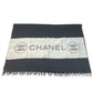 CHANEL バイカラー ロゴ フリンジ マフラー ショール 大判 ストール カシミヤ ユニセックス ブラック