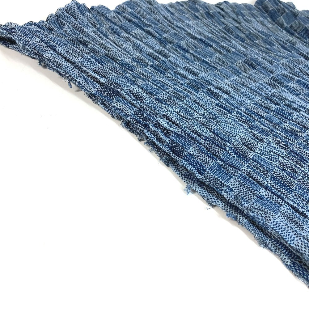 LOUIS VUITTON Logo Fringe Muffler Shawl Large Stole Cotton Unisex Blue