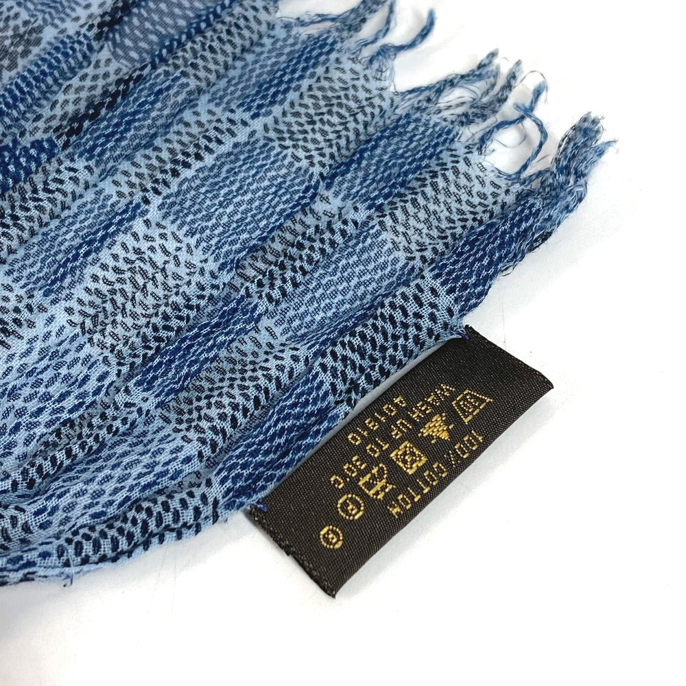LOUIS VUITTON Logo Fringe Muffler Shawl Large Stole Cotton Unisex Blue