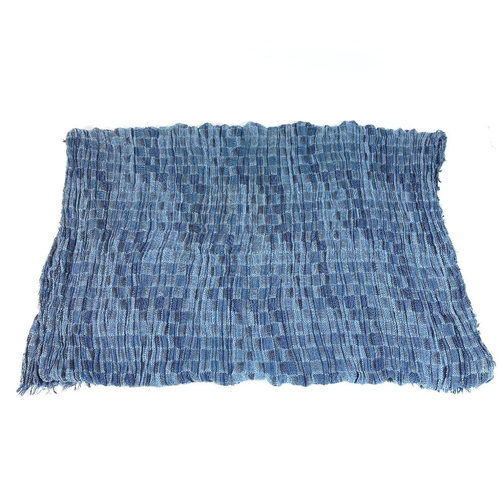 LOUIS VUITTON Logo Fringe Muffler Shawl Large Stole Cotton Unisex Blue