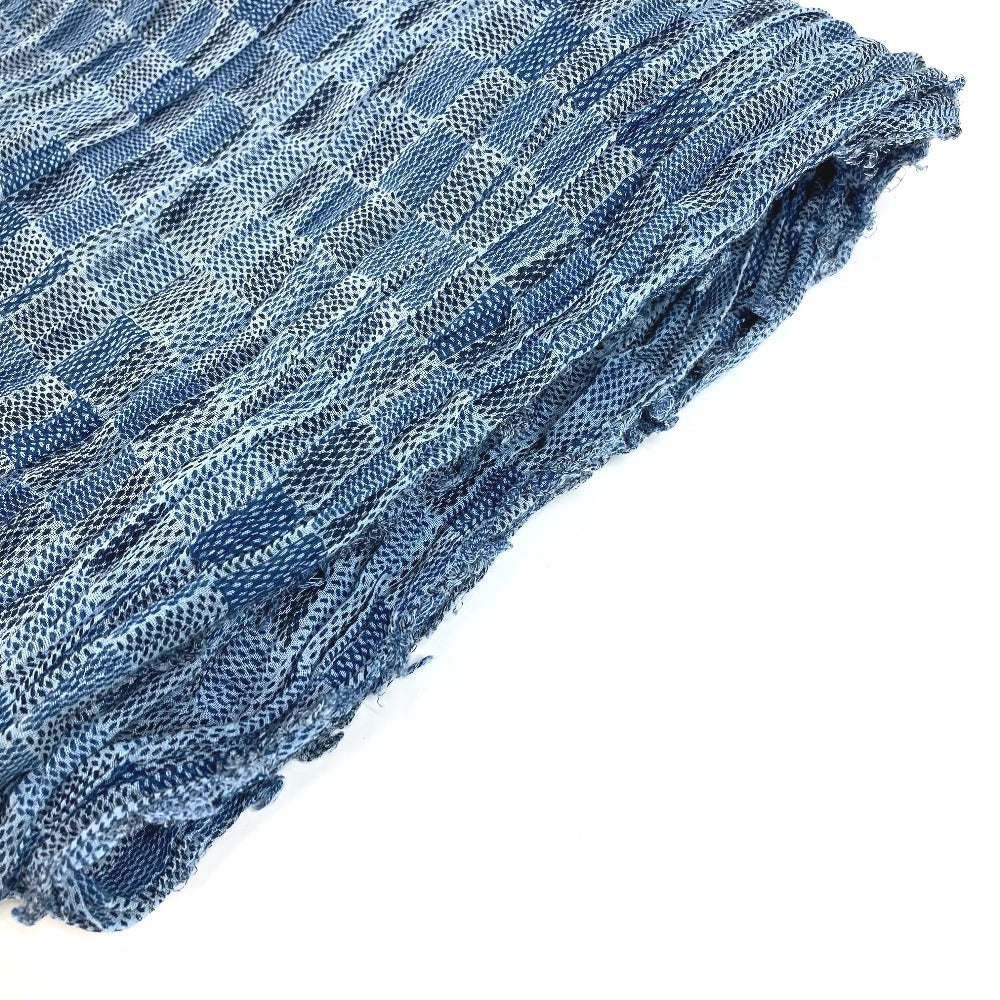 LOUIS VUITTON Logo Fringe Muffler Shawl Large Stole Cotton Unisex Blue