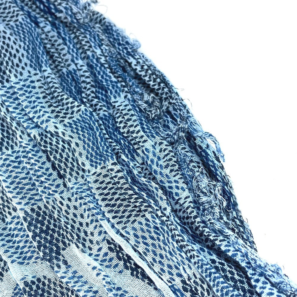 LOUIS VUITTON Logo Fringe Muffler Shawl Large Stole Cotton Unisex Blue