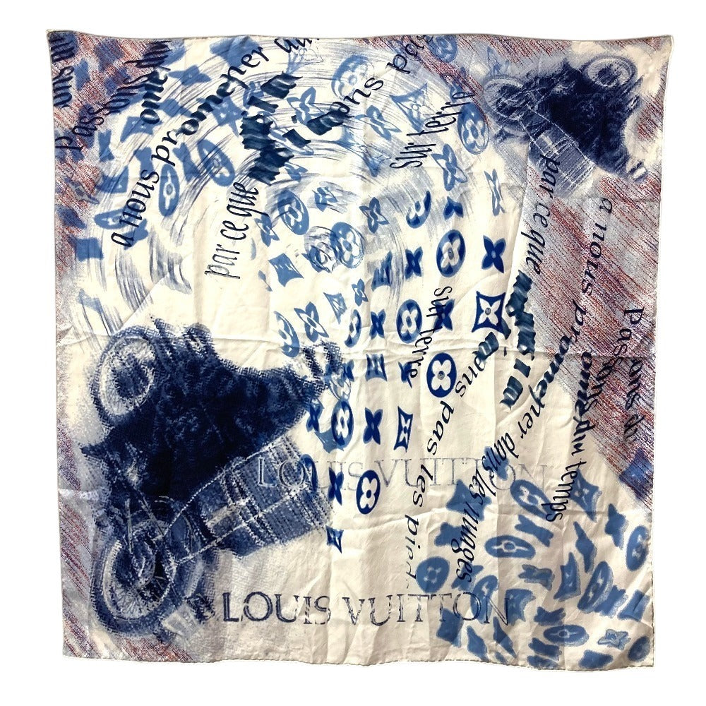 LOUIS VUITTON Logo Scarf Silk Unisex Blue