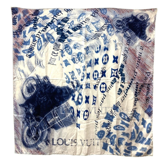 LOUIS VUITTON Logo Scarf Silk Unisex Blue