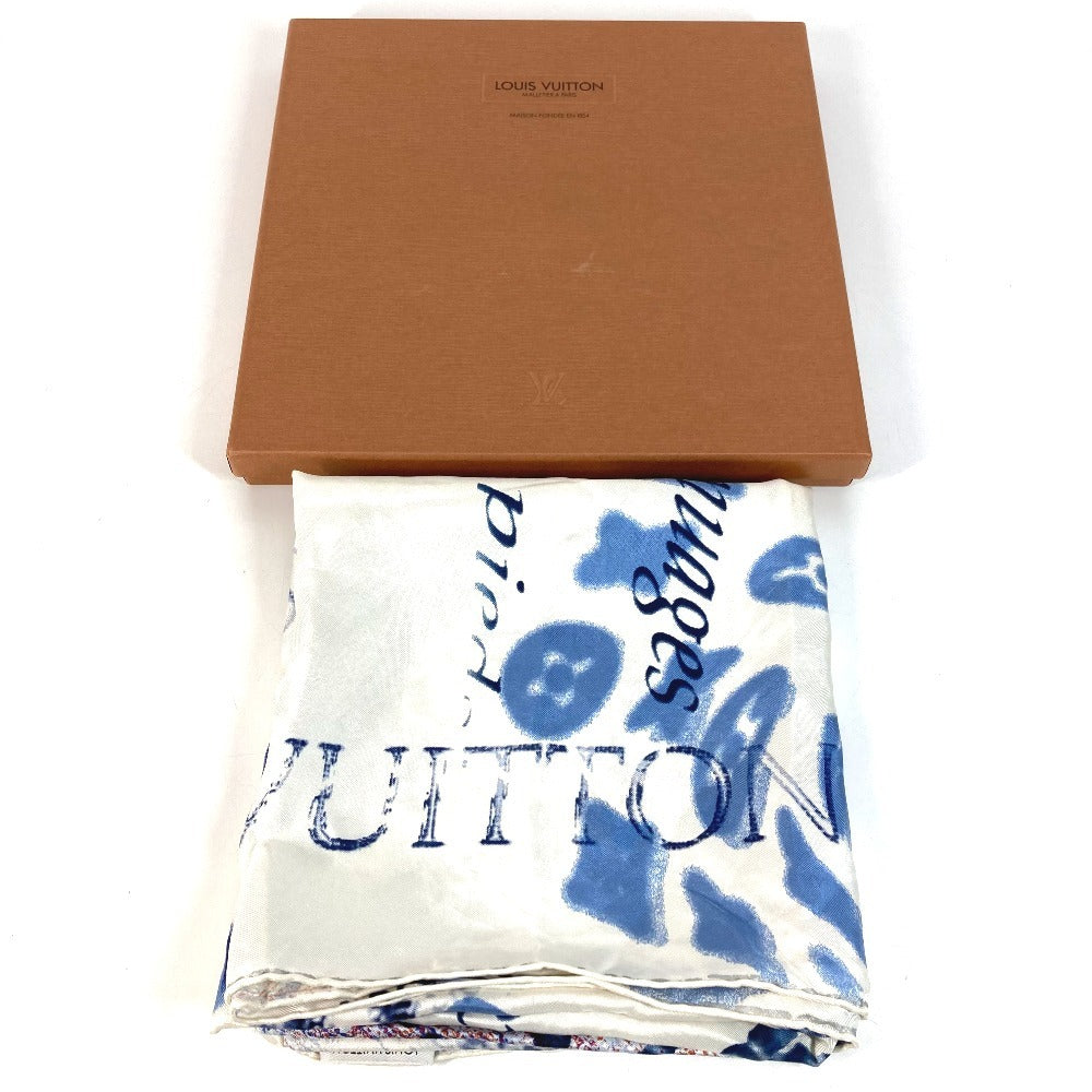 LOUIS VUITTON Logo Scarf Silk Unisex Blue
