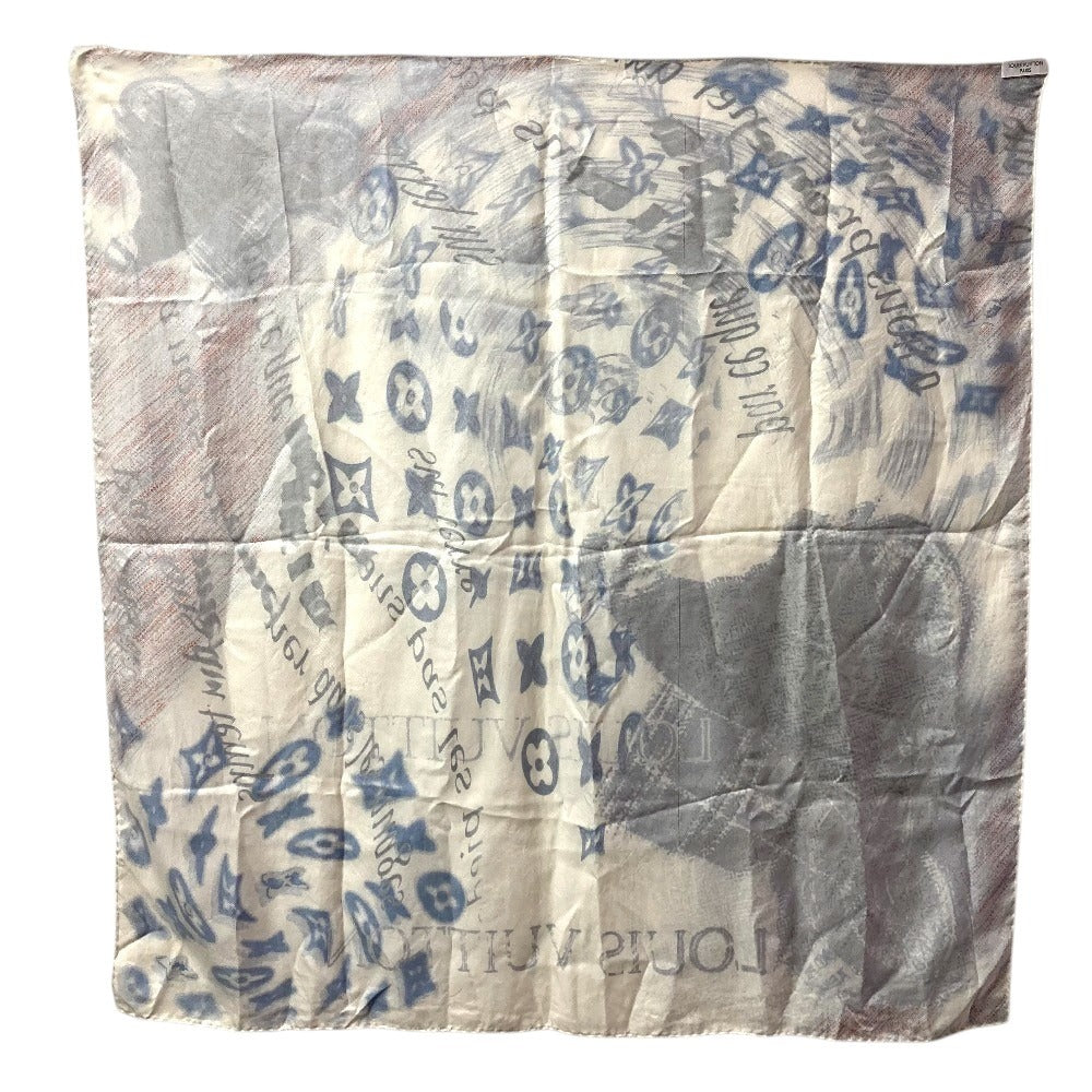 LOUIS VUITTON Logo Scarf Silk Unisex Blue