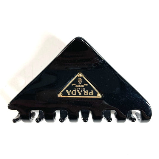 PRADA Triangle Logo Plate Hair Clip Hair Accessory Hairpin Plastic Unisex Black