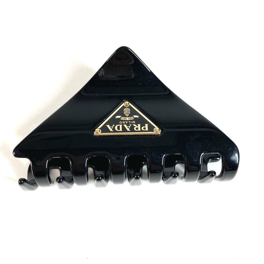PRADA Triangle Logo Plate Hair Clip Hair Accessory Hairpin Plastic Unisex Black