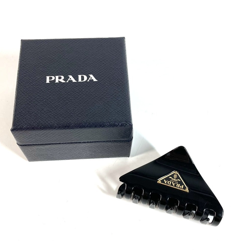 PRADA Triangle Logo Plate Hair Clip Hair Accessory Hairpin Plastic Unisex Black