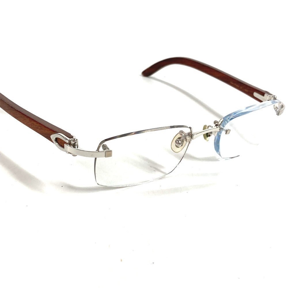 CARTIER Logo Eyeglasses Eyewear Glasses Sunglasses Wood Unisex Brown