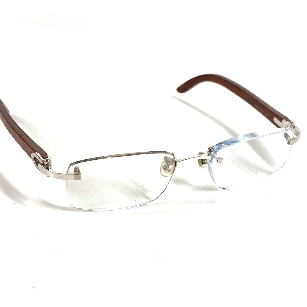 CARTIER Logo Eyeglasses Eyewear Glasses Sunglasses Wood Unisex Brown
