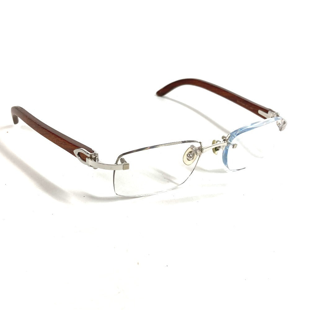 CARTIER Logo Eyeglasses Eyewear Glasses Sunglasses Wood Unisex Brown