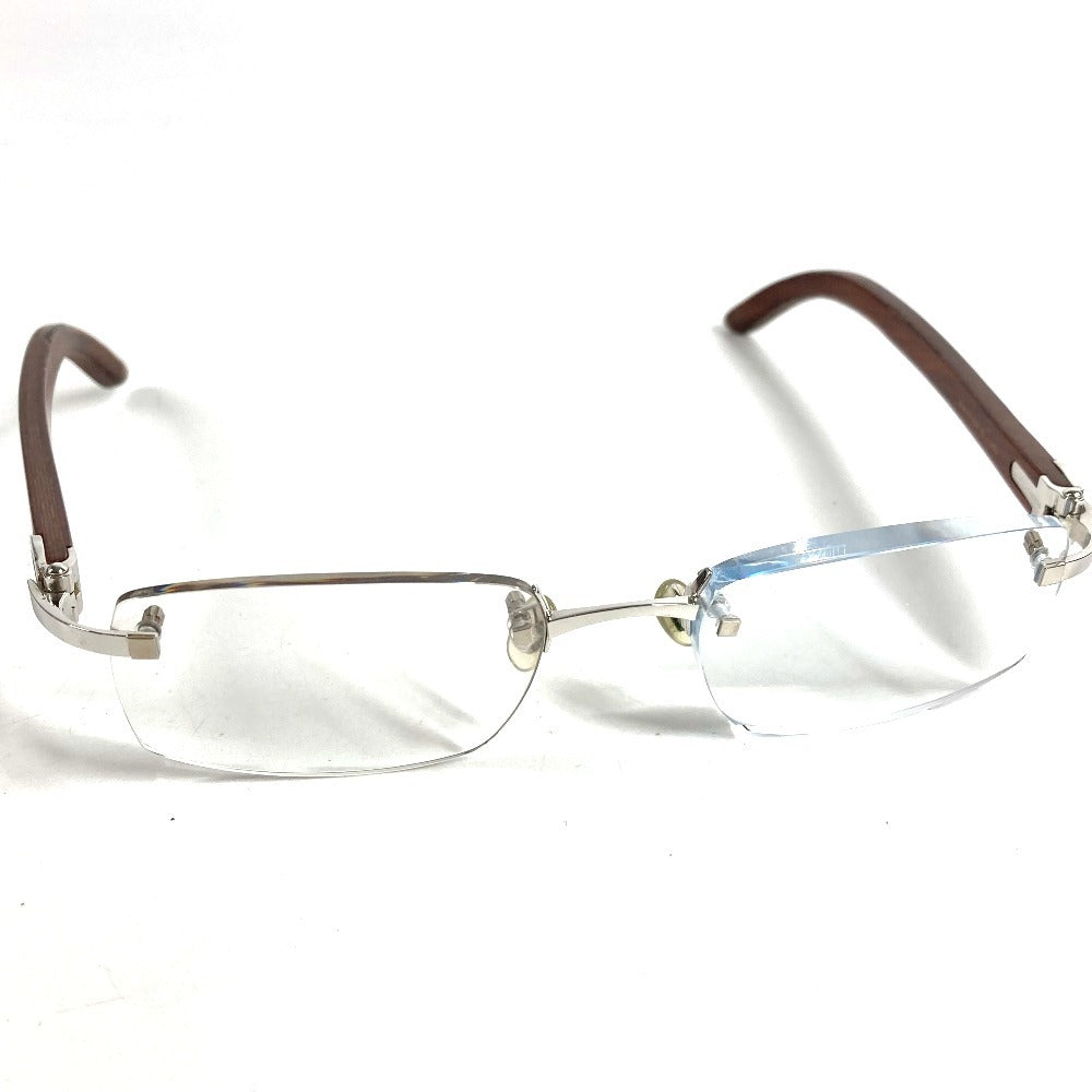 CARTIER Logo Eyeglasses Eyewear Glasses Sunglasses Wood Unisex Brown