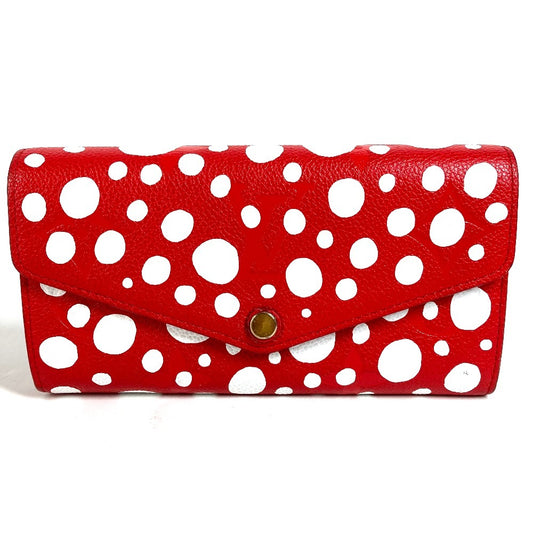 LOUIS VUITTON M81909 Monogram LV x YK Yayoi Kusama Portefeuille Sarah NM Yayoi Kusama Dot Bifold Flap Long Wallet Leather Unisex Red
