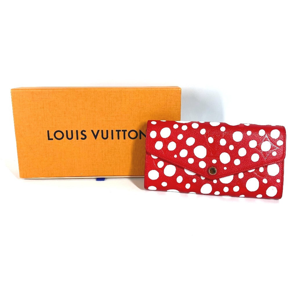 LOUIS VUITTON M81909 モノグラム LV × YK 草間彌生 ポルトフォイユ サラ NM 草間彌生 ドット 水玉 2つ折り フラップ 長財布 レザー ユニセックス レッド